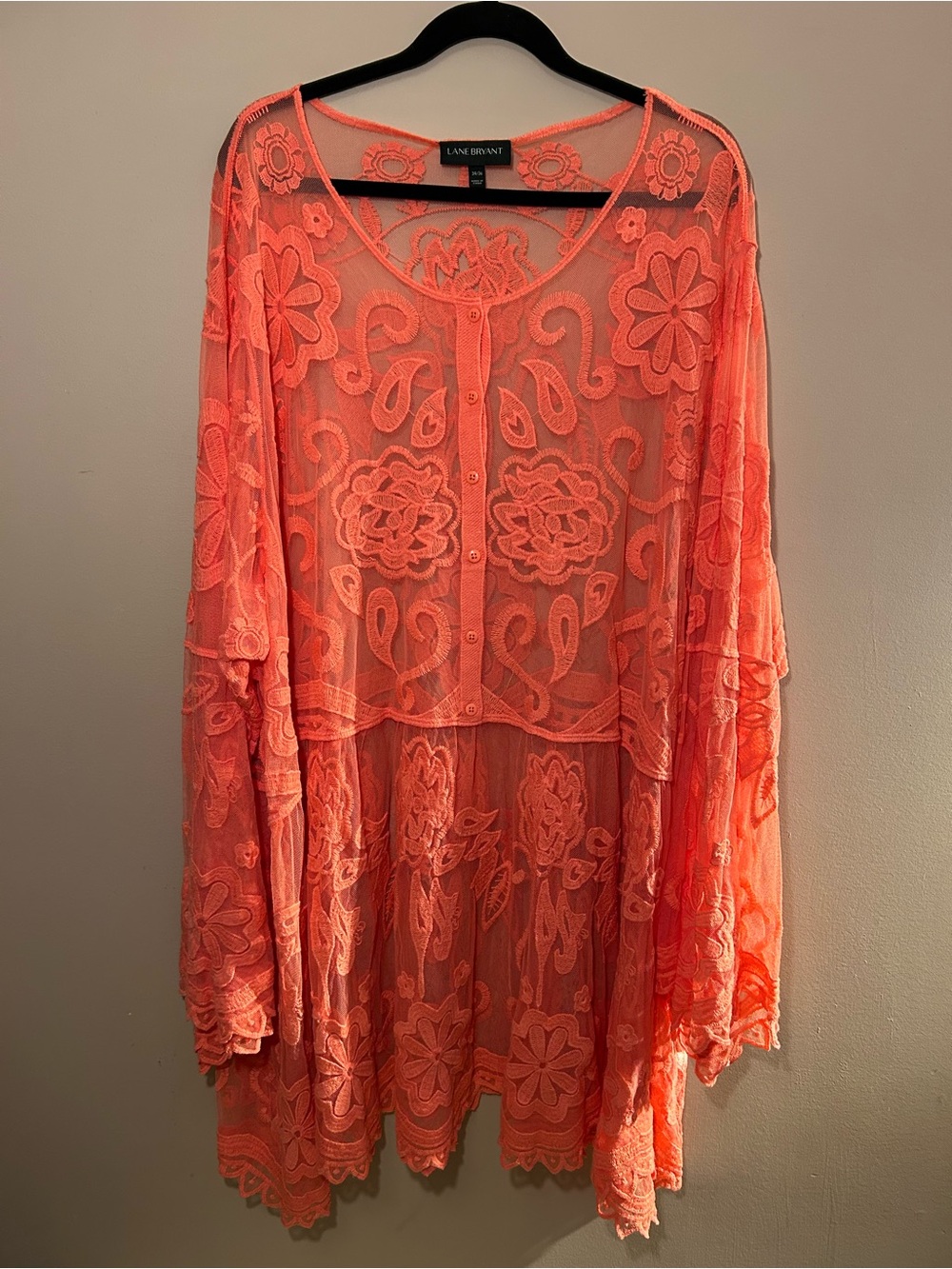 Lane Bryant size 34/36 Coral-Orange Lace Swim Coverup